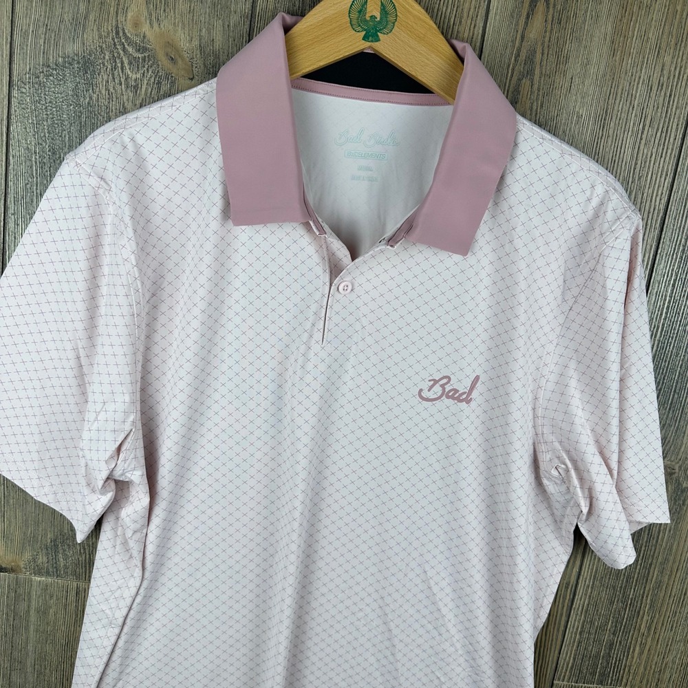 Bad Birdie Men's Bad Elements Cooling Golf Polo Shirt Medium Pink Geometric